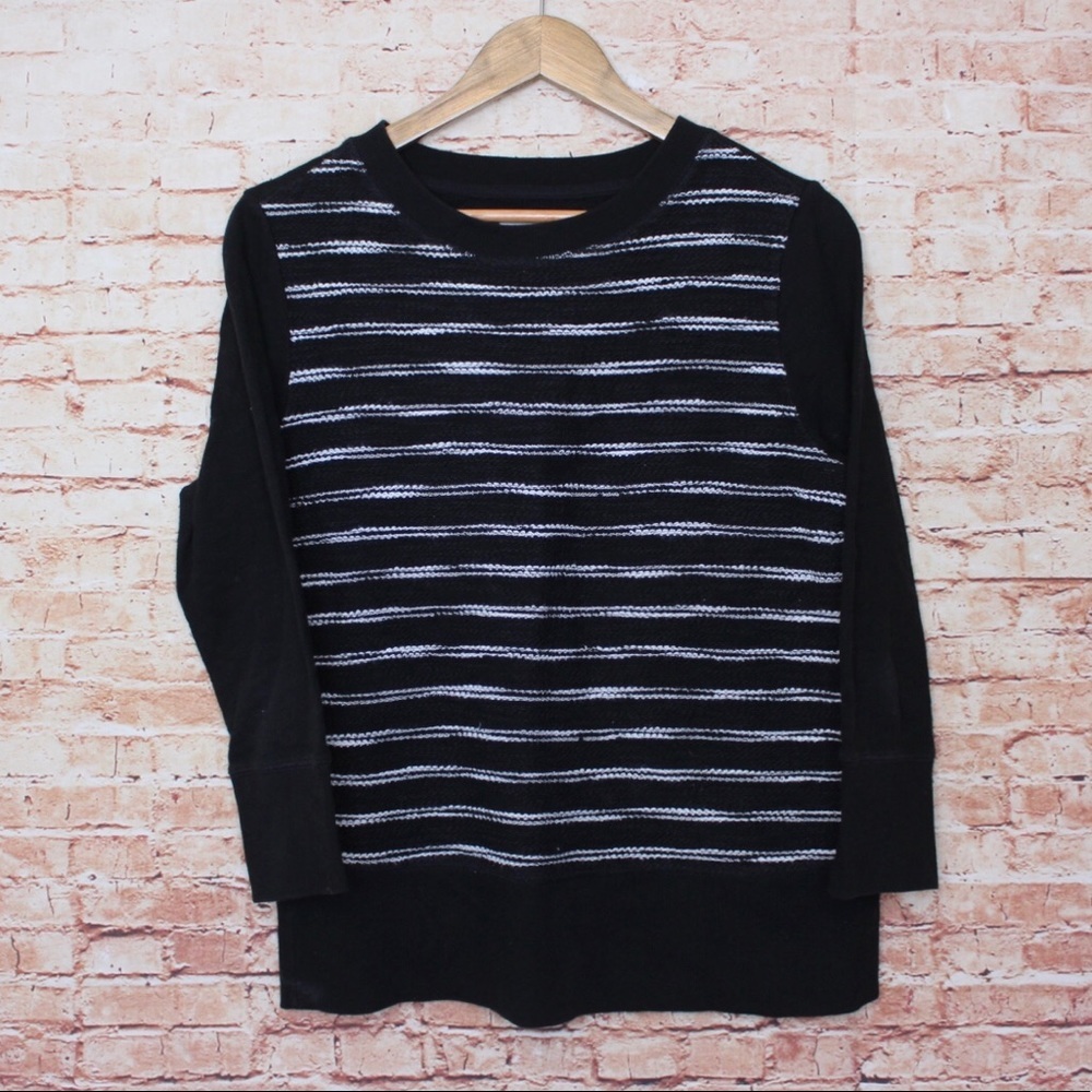 Lou & Grey | Black White Stripe 3/4 Sleeve Sweater